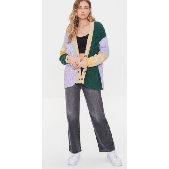 NWT Forever 21 Colorblock Cardigan Sweater - Picture 1 of 8